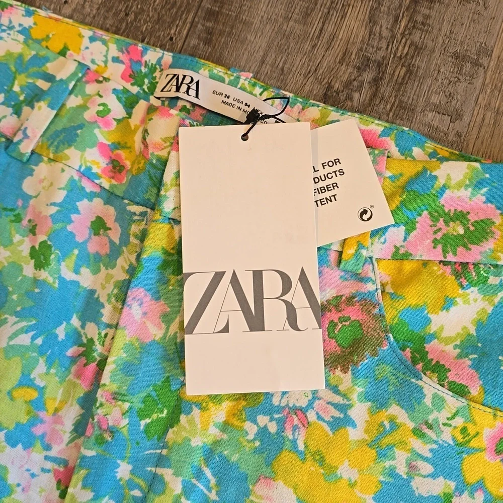 ZARA| Floral Printed Linen Blend| Flare Trousers| Size 4​